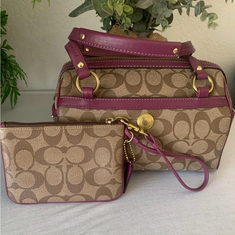 Coach RARE Mini Heritage  Satchel Signature Leather Bag and Wristlet
